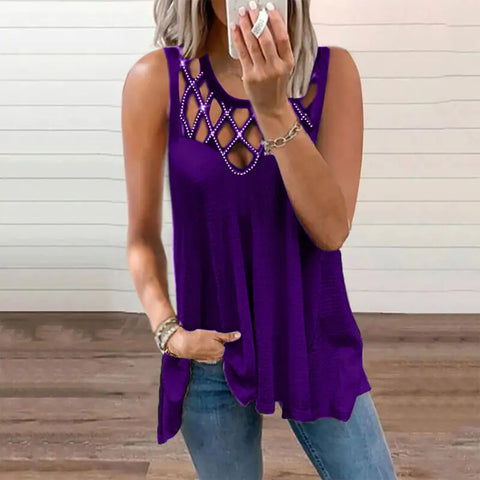 Women's Summer Loose Sleeveless Cut-out Diamond Vest Frugal Finds Galore