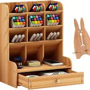 Multi-Functional Wooden Desk Organizer with Drawer Frugal Finds Galore