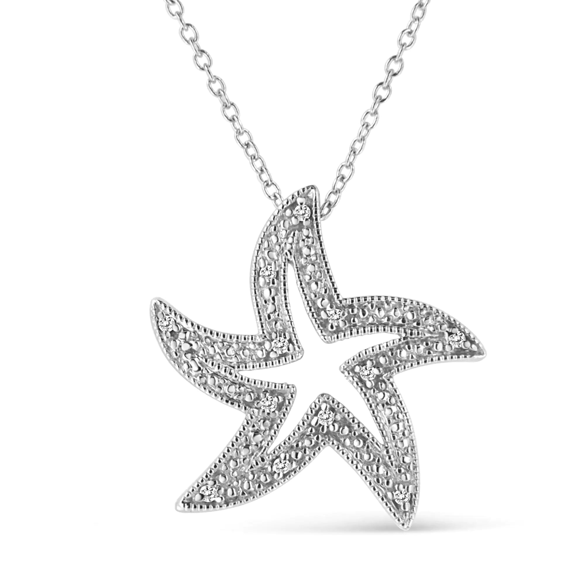 Sterling Silver Prong-Set Diamond Accent Starfish 18" Pendant Necklace