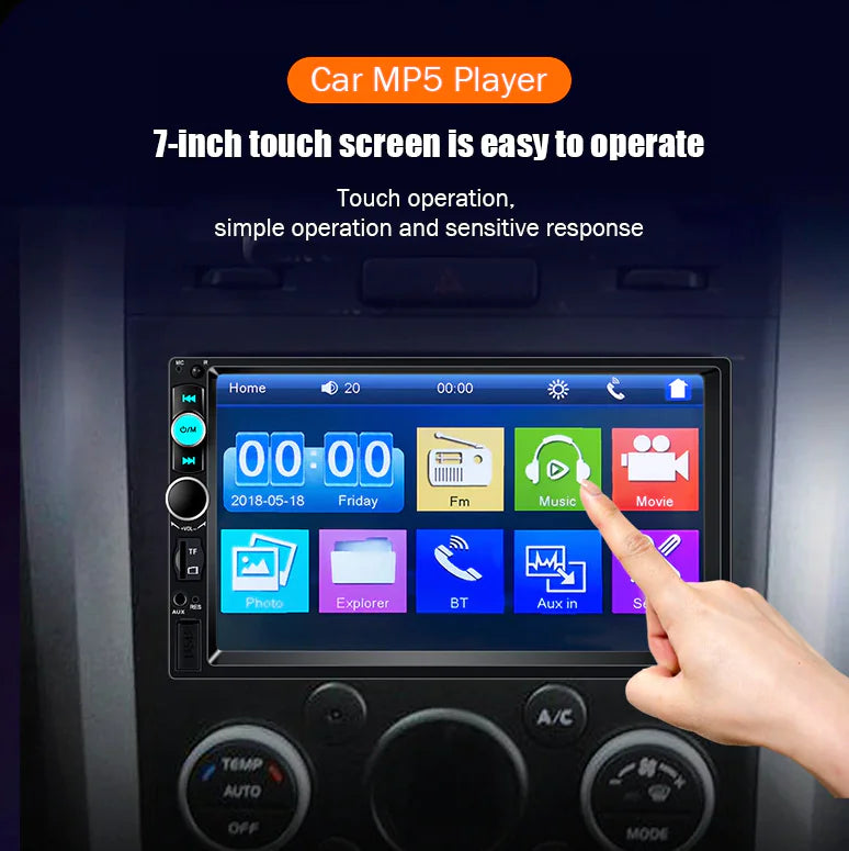 7" Double Car MP5 Player Bluetooth Touch Screen