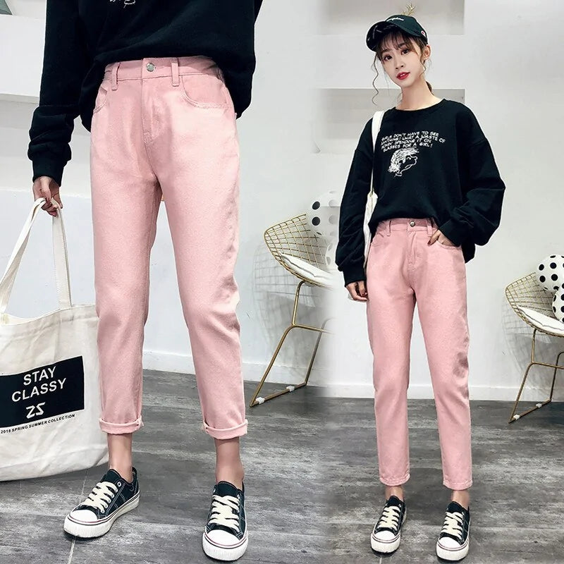 Fashion Elastic Waist Jeans Trousers