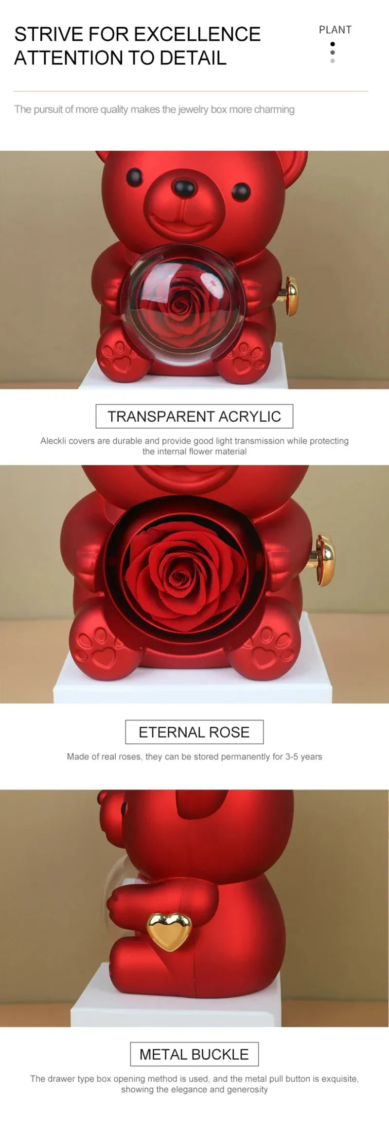 Eternal Rose Teddy Bear Jewelry Box