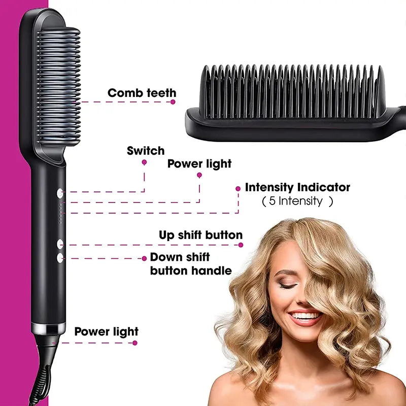 Electric Professional Hair Straightening Brush With LCD Display