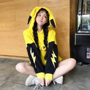 Cute Anime Pikachu Sweatshirt Hoodie with playful Pikachu design in bright yellow, featuring iconic red cheeks and lightning bolt tail, perfect for cozy and stylish wear.