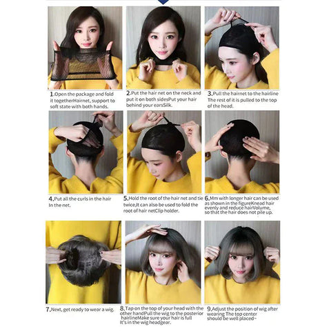 Step-by-step wig application instructions for women's Brazilian human long curly lace wavy hair wigs.