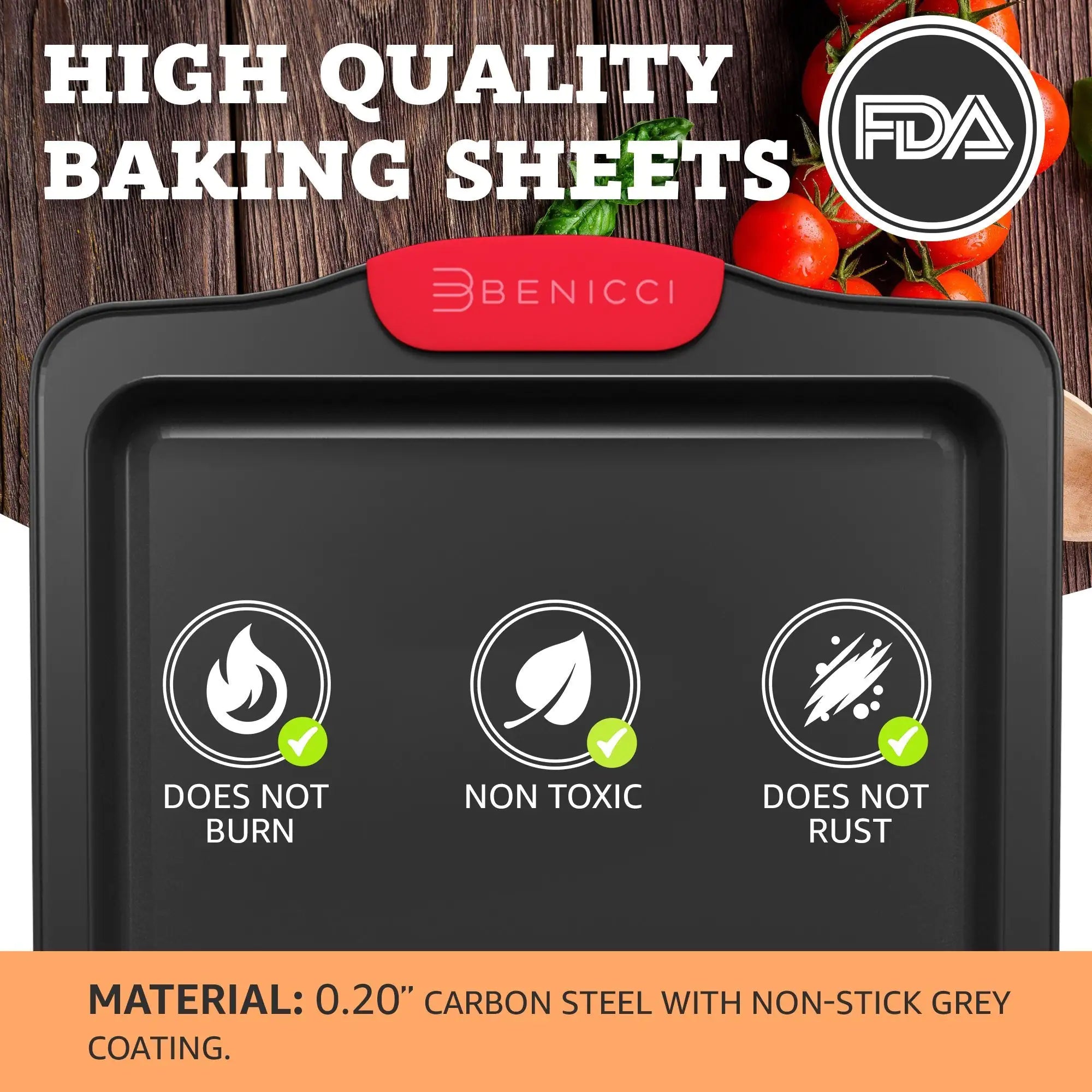 Premium Non-Stick Baking Sheets Set of 3 - w/ Silicone Handles