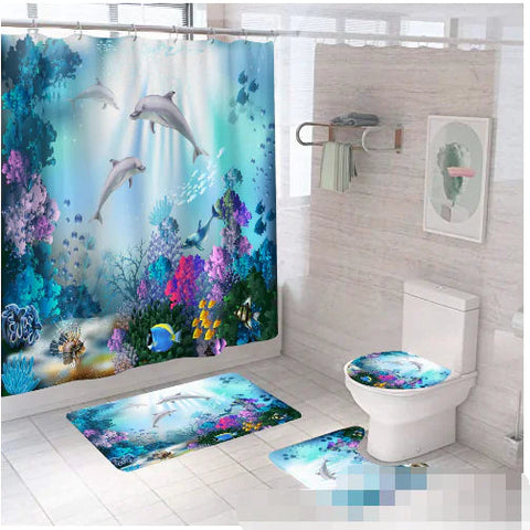 3D Ocean Underwater Shower Curtain & Bath Mat Set Frugal Finds Galore