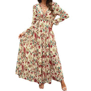 Women's V-Neck Loose Printed Long Sleeve Dress Frugal Finds Galore
