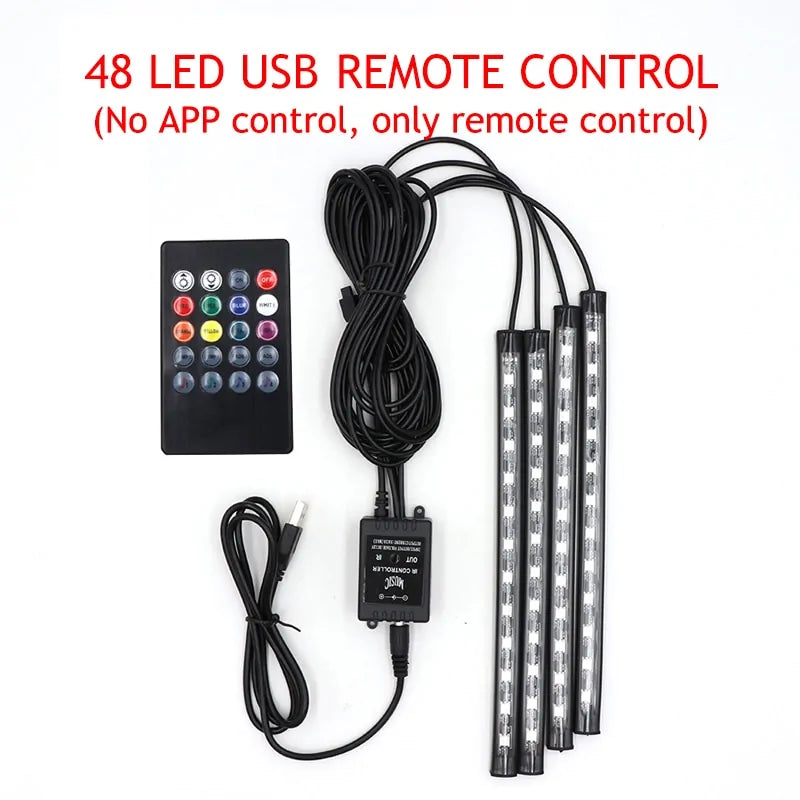 Lámpara de ambiente LED para pies de automóvil con control remoto inalámbrico