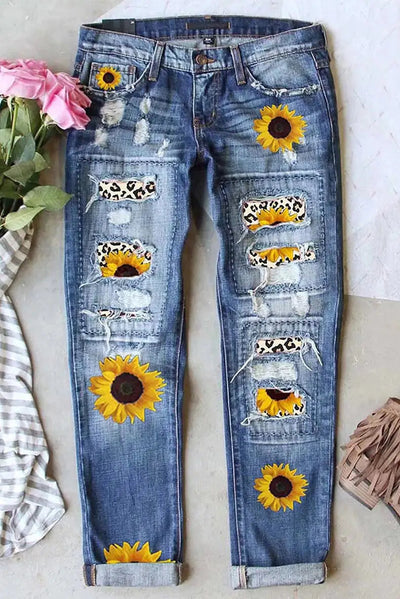 Ripped Printed Jeans, Sunflower Frugal Finds Galore