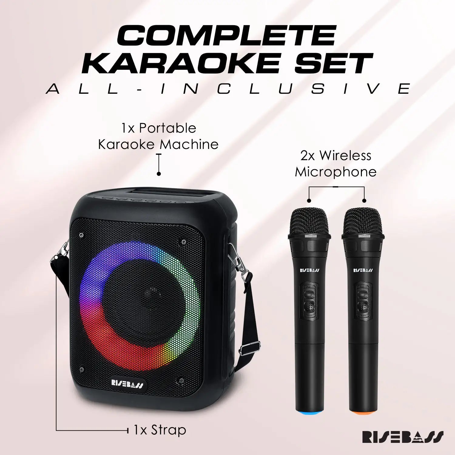 Portable Karaoke Machine with 2 Wireless Microphones