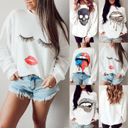 Loose Long Sleeve Sweatshirt with Lip Print Design Frugal Finds Galore