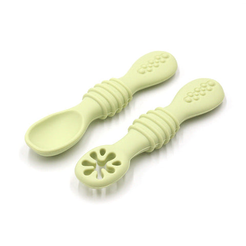 Baby Eating Training Set Toddler Feeding Silicone Sticky Spoon Fork Frugal Finds Galore