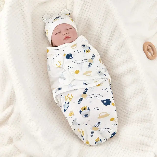 Cotton Baby Swaddle Blanket With Hat