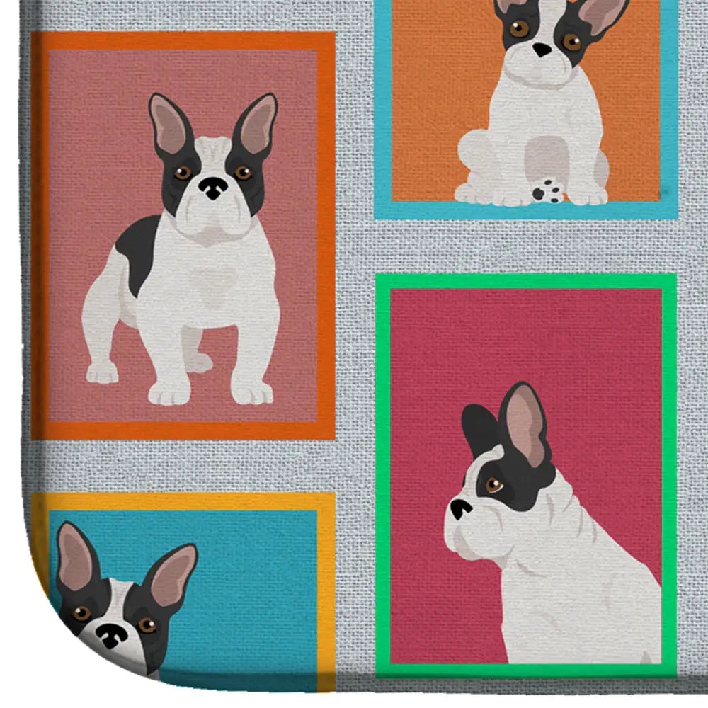 Lots of Black and White French Bulldog Dish Drying Mat