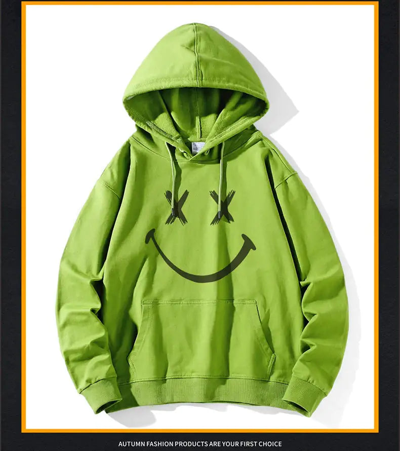 Sudadera holgada con capucha y cara sonriente