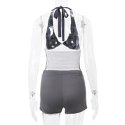 90s Vintage Drawstring Shorts Set Halter Neck Crop Tops Frugal Finds Galore