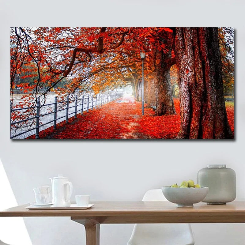 Modern Art Red Forest Landscape Wall Pictures