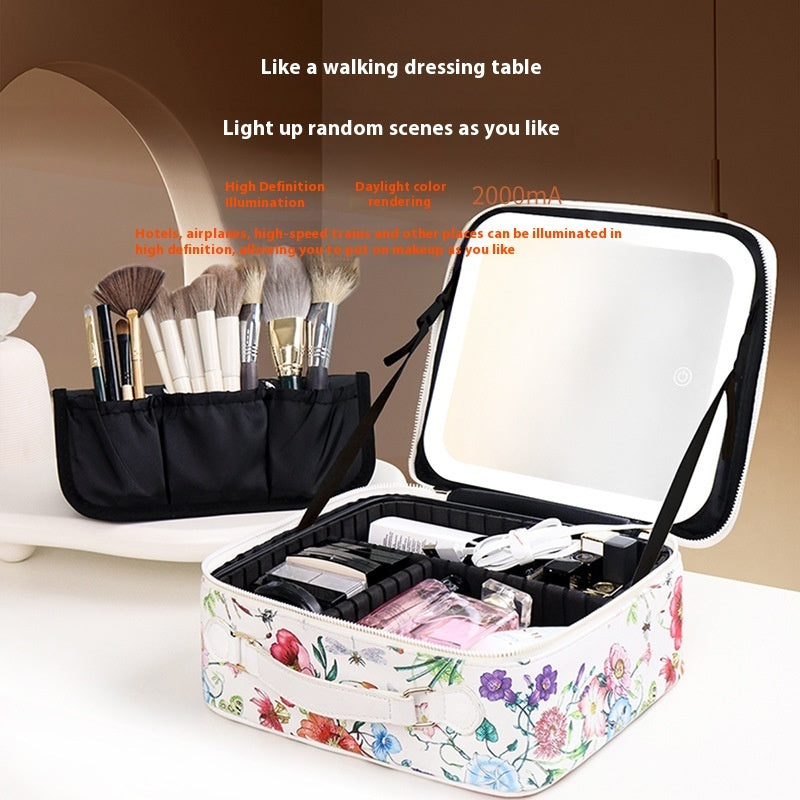 Portable Cosmetics Storage Box With Light And Mirror