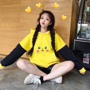 Cute Anime Pikachu Sweatshirt Hoodie with playful Pikachu design and yellow color for cozy, stylish wear.