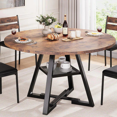 Round Dining Table  47In Rustic Brown Frugal Finds Galore