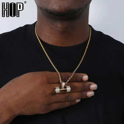 Hip Hop Iced Out Bling Rhinestone Rope Chain Barbell Gym Fitness Dumbbell Frugal Finds Galore