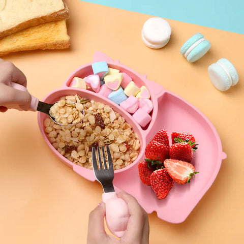 Silicone Baby Feeding Plate with Suction and Utensils Set Frugal Finds Galore