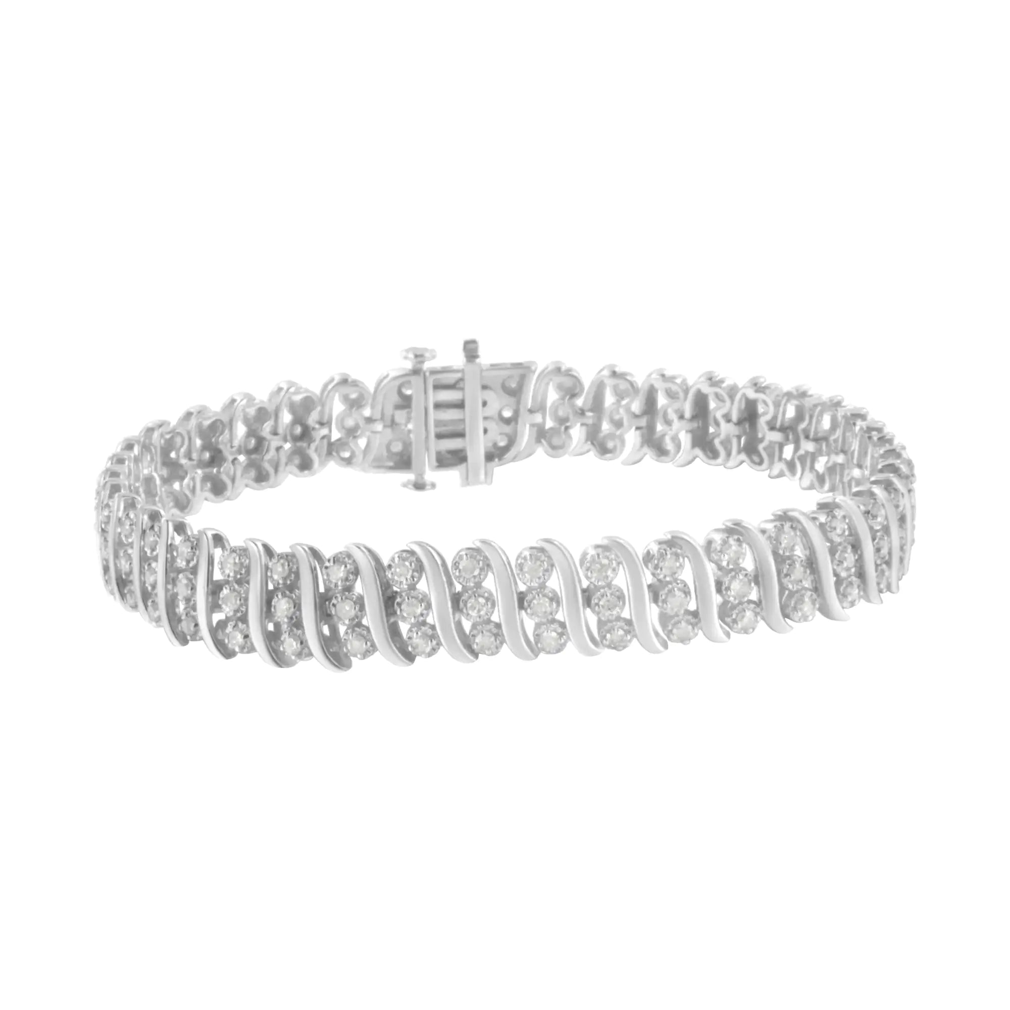 Sterling Silver 2 ct Diamond Link Double Row Bracelet