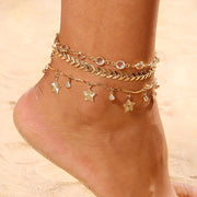 Women's Gold Color Crystal Star Anklets Set Frugal Finds Galore