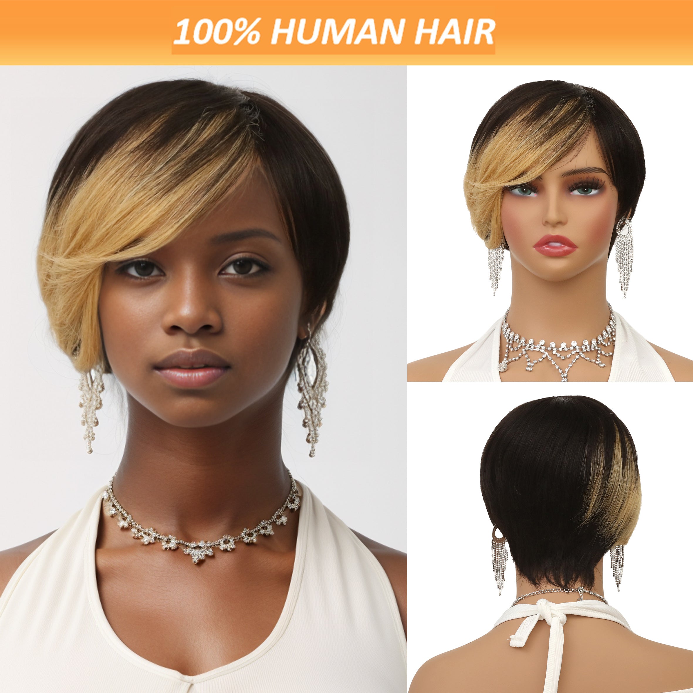Brazil Remy Hair Non-toxic Short Wig- Straight, Lace-free Hat With Roses