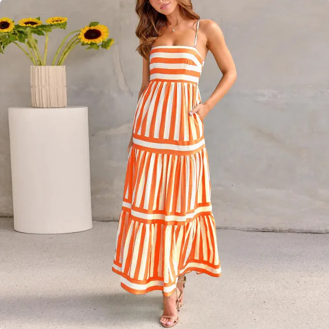 Striped Summer Dress with Pockets – Backless