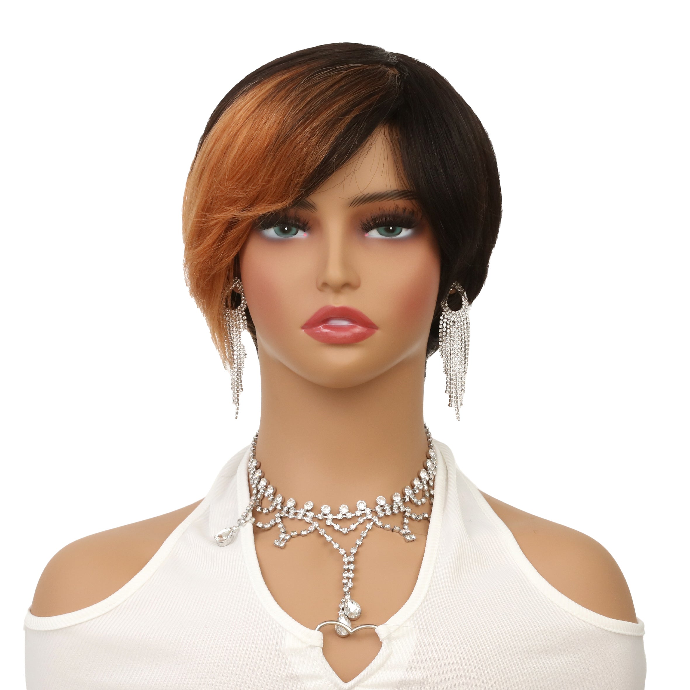 Brazil Remy Hair Non-toxic Short Wig- Straight, Lace-free Hat With Roses