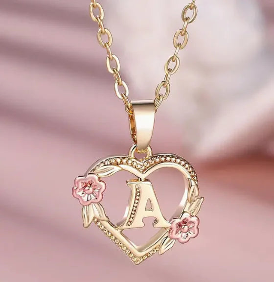 Heart Flowers Letter Necklace