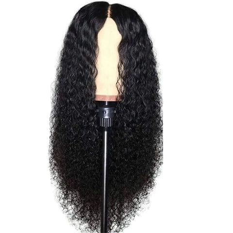Womens Brazilian human long curly lace wavy hair wig on mannequin.
