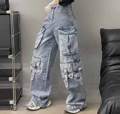 Autumn American Vintage Trendy Multi-pocket  Jeans Frugal Finds Galore
