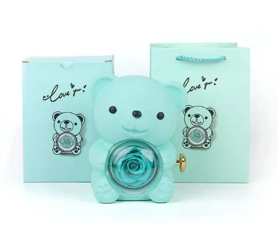 Rotating Rose Teddy Bear Gift Box