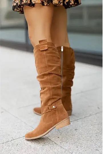 Suede High Boots with Zipper