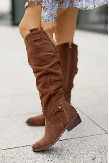 Suede High Boots with Zipper