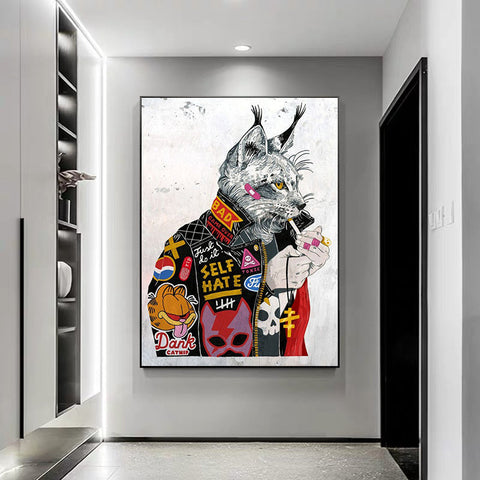 Smoking Cat Animal Graffiti Abstract Canvas Painting Wall Art Picture Living Room Decor Frugal Finds Galore