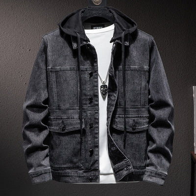Men's Hooded Denim Jacket Utility Top Frugal Finds Galore