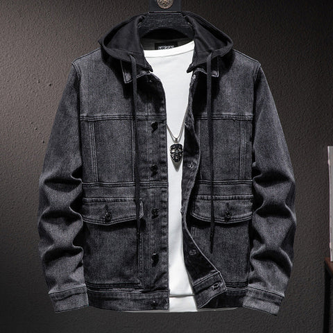 Men's Hooded Denim Jacket Utility Top Frugal Finds Galore