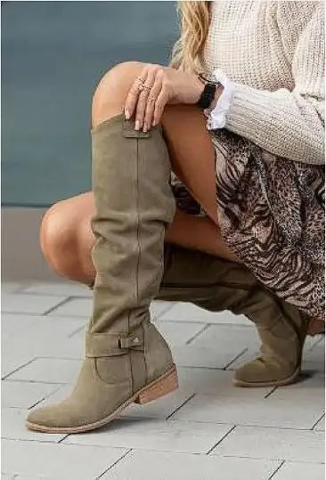 Suede High Boots with Zipper