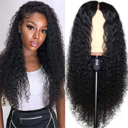 Long curly lace front wig, Brazilian human hair, black wavy style.