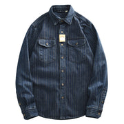 Striped Denim Shirt Men's Business Shirt Coat Frugal Finds Galore