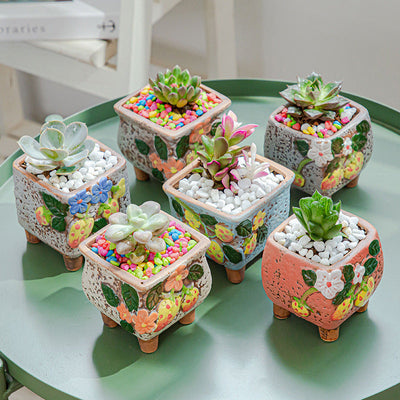 Square Creative Cute Cartoon Ceramic Succulent Pot Frugal Finds Galore