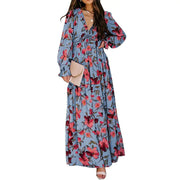 Women's V-Neck Loose Printed Long Sleeve Dress Frugal Finds Galore