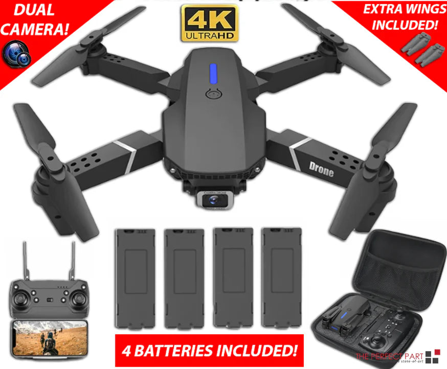 Drone With 4K HD Dual Camera WiFi FPV Foldable Quadcopter +4 Battery