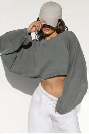 Oversized Crop Sweatshirt: Stylish O-Neck Streetwear for Women Frugal Finds Galore