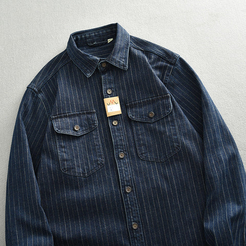 Striped Denim Shirt Men's Business Shirt Coat Frugal Finds Galore