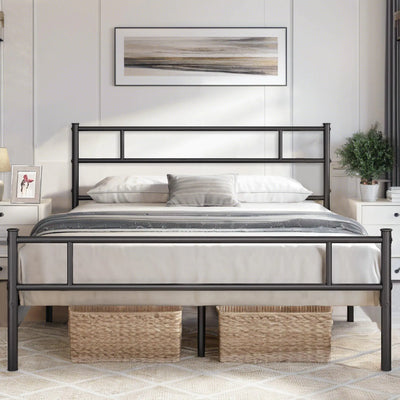 Metal Platform Bed Frame Queen Size with Headboard and Footboard 12 Under-Bed Storage & Strong Slats Support No Box Spring Needed Dark Black Frugal Finds Galore